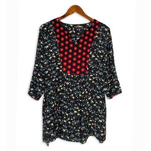 Floral Patchwork Tunic Blouse Dress Boho Cottagecore Artsy Size M